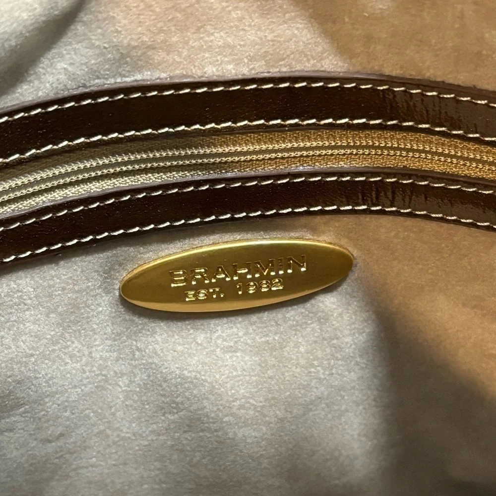 Brahmin Croc Embossed Hobo Shoulder Bag Vintage Y2K Brown Gold Accents